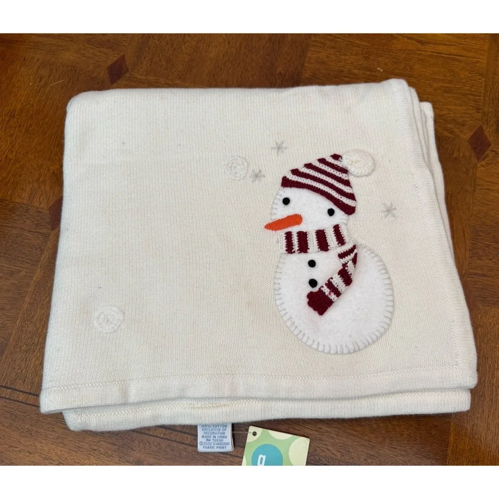 Vintage HTF Gymboree Baby Snowman Knit Blanket Boy Girl Winter Holiday Cream NWT